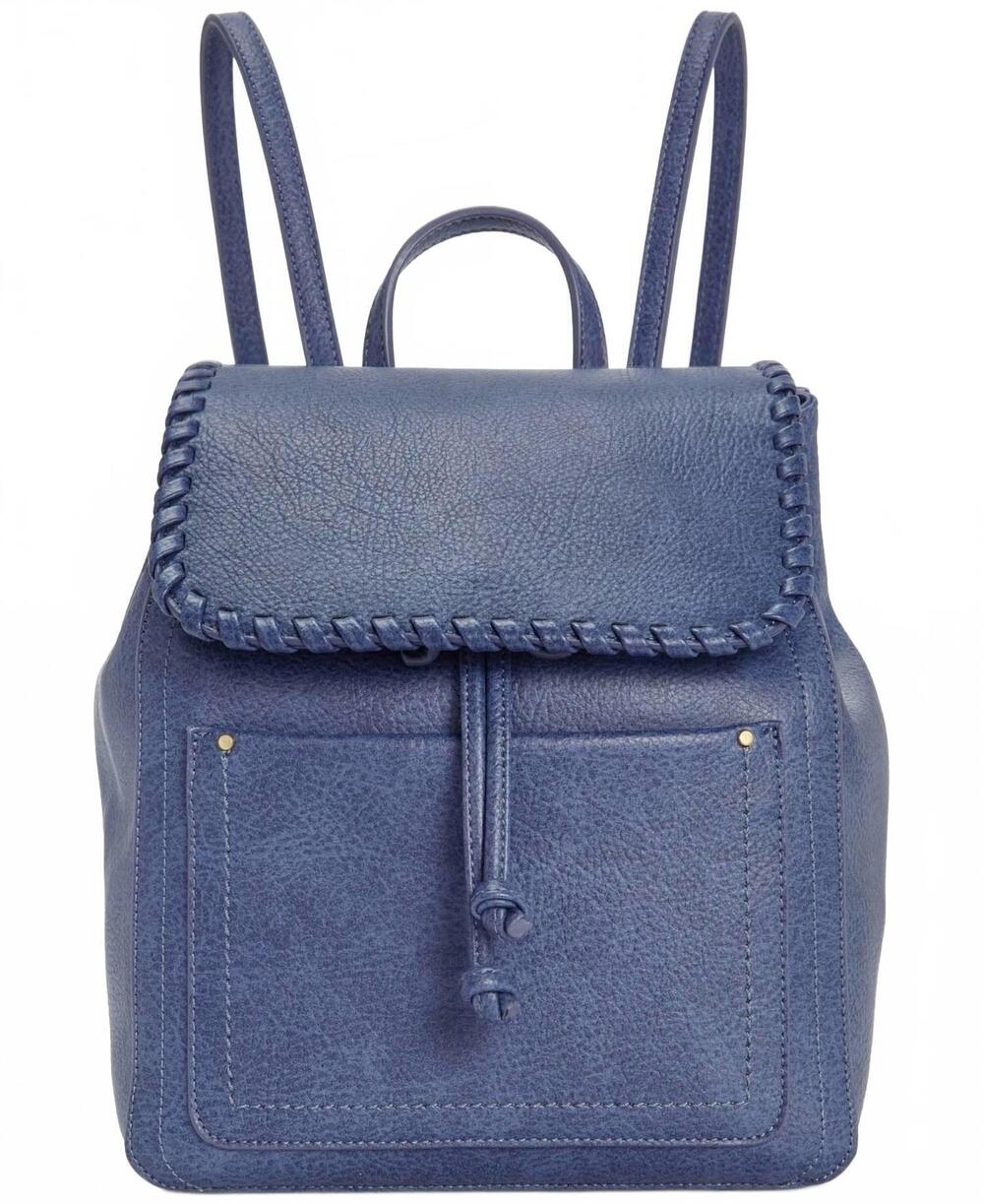 NEW STYLE & CO. women's whipstitch flap drawstring backpack in navy blue
